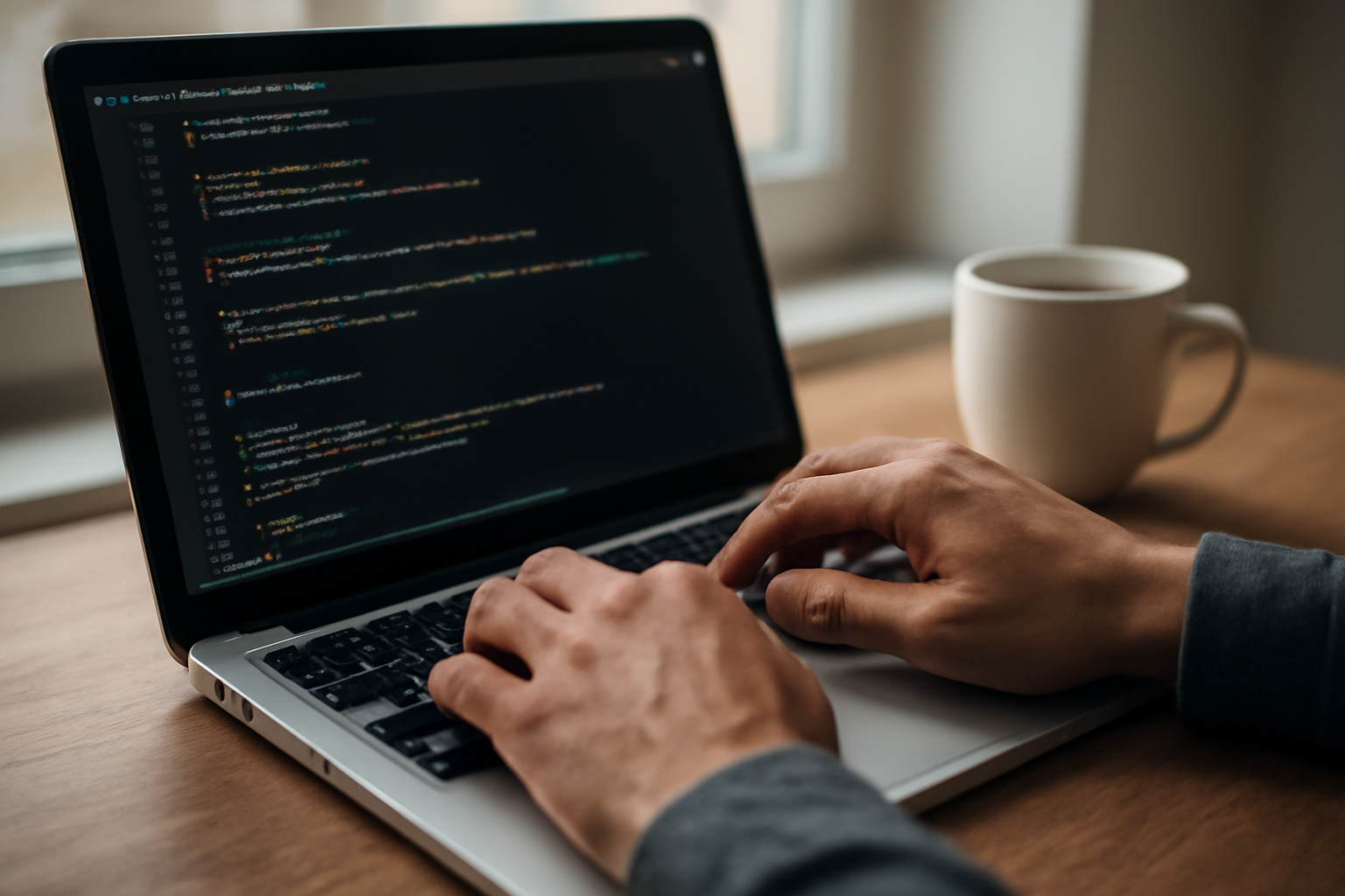 Developer menulis kode Ruby on Rails di laptop
